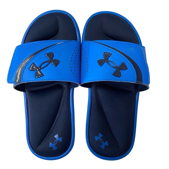 Bundle Of 2 Under Armour Boys Blue Slide Sandals Size 2Y/3Y - Picture 2 of 14